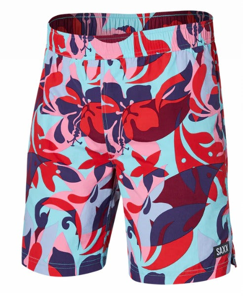 Saxx Go Costal Classic Volley Swim Shorts 7 / Tropical Lens- Red Mult