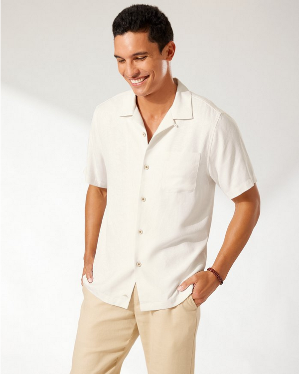Men's Camp Collar Silky Button-Up Shirt, Men's Clearance