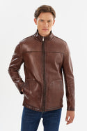 Regency Leather Jacket with Bonded Faux Shearling Interior | Walnut/Black