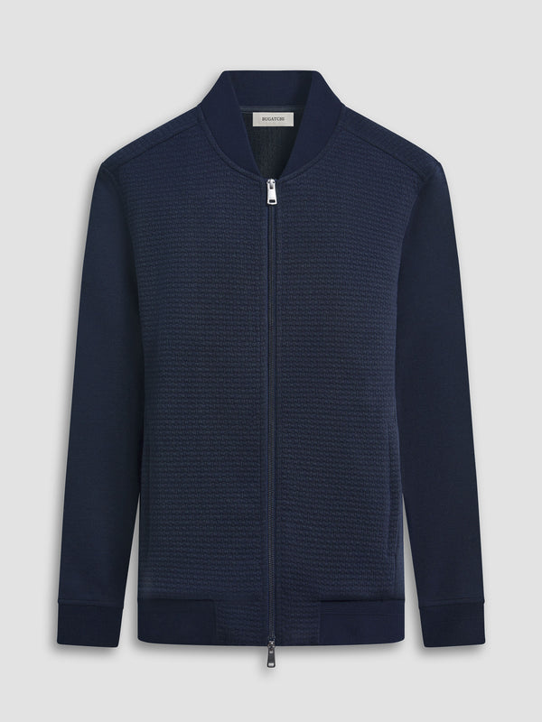 Bugatchi Full Zip Textured Sweater | Navy