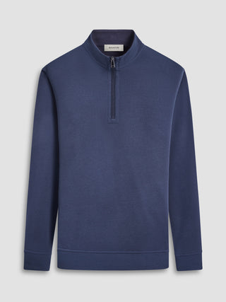 Bugatchi Reversible Pique/Fishermen Knit Quarter Zip Pullover | Navy