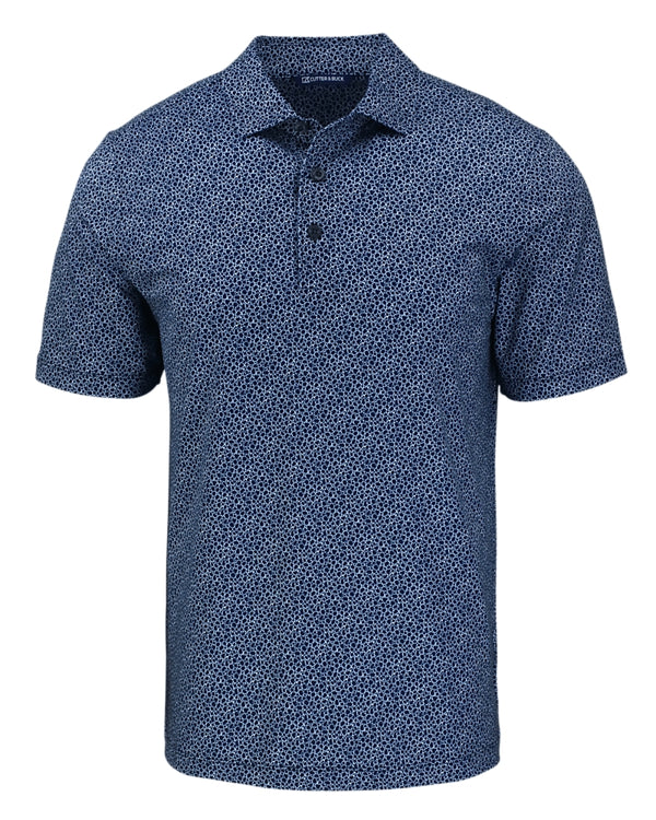 Cutter & Buck Pike Eco Pebble Print Stretch Recycled Mens Polo | Navy Blue/White