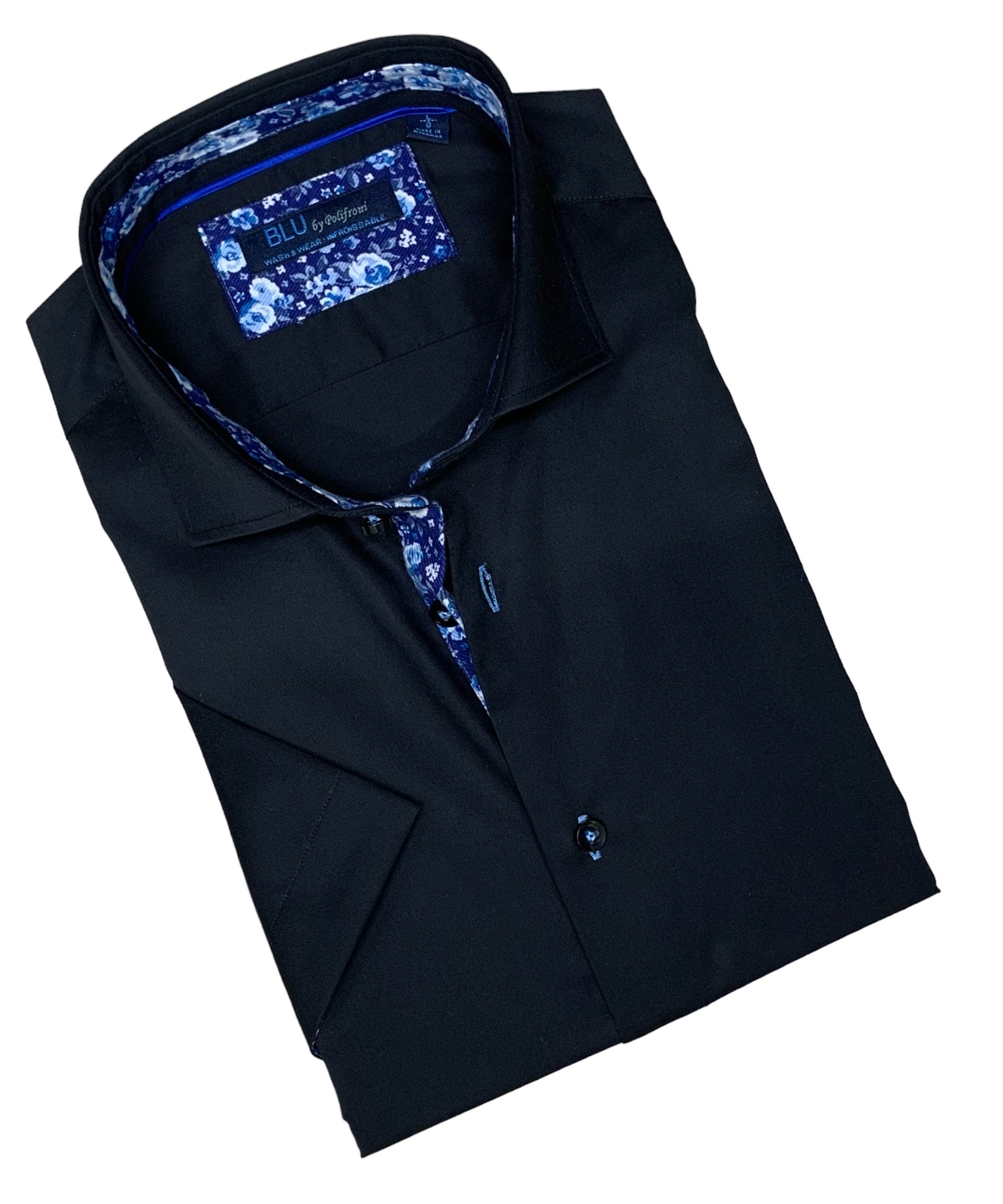 Blu by Polifroni Shirt Short Sleeve | Black | Caswell's Fine Menswear