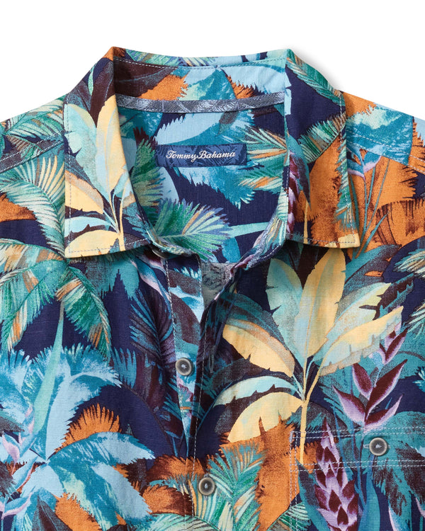 Tommy Bahama Sand Linen Fuego Palms Camp Shirt | Blue Jean