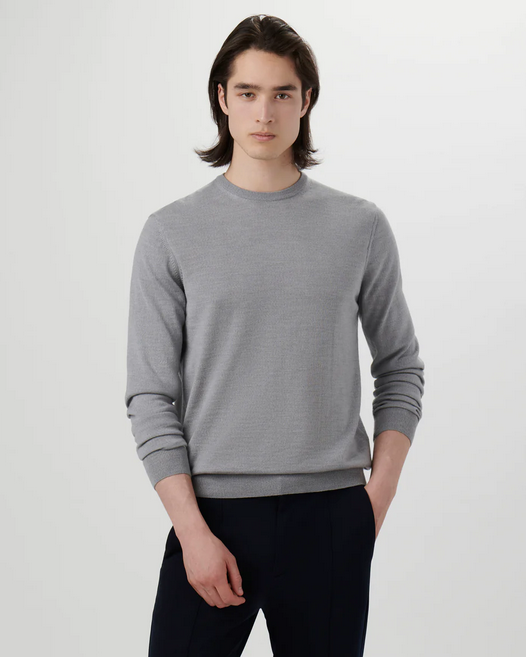 Bugatchi Super Merino Solid Crew Neck Sweater, Cement - Caswell's Fine Menswear