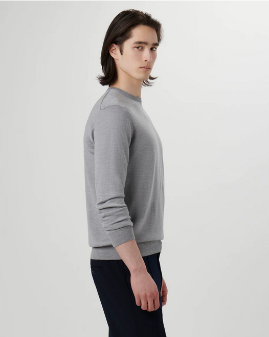 Bugatchi Super Merino Solid Crew Neck Sweater, Cement - Caswell's Fine Menswear