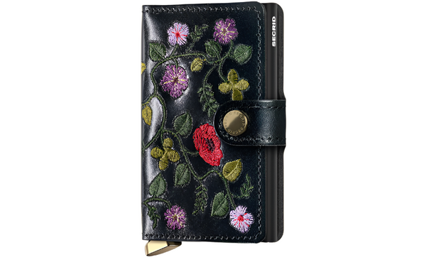 Secrid Premium Miniwallet Stitch Floral | Black - Caswell's Fine Menswear