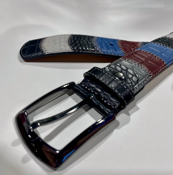 7 Downie Streeet Patchwork Belt | Blue - Caswell's Fine Menswear