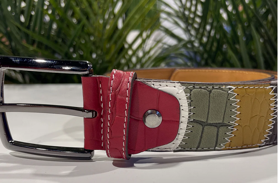 7 Downie Street Patchwork Belt | Red - Caswell's Fine Menswear