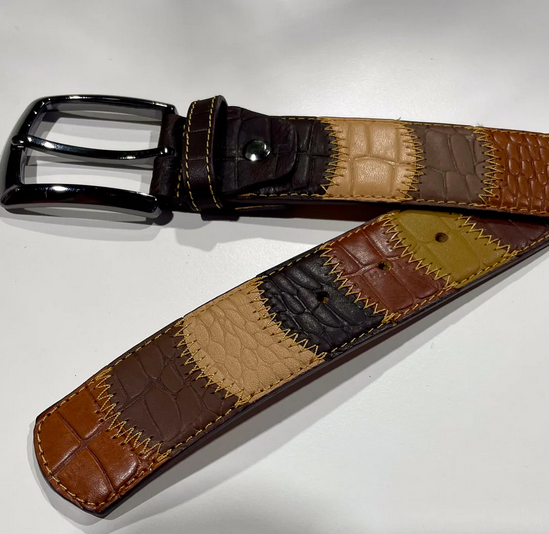 7 Downie Street Patchwork Belt | Tan - Caswell's Fine Menswear