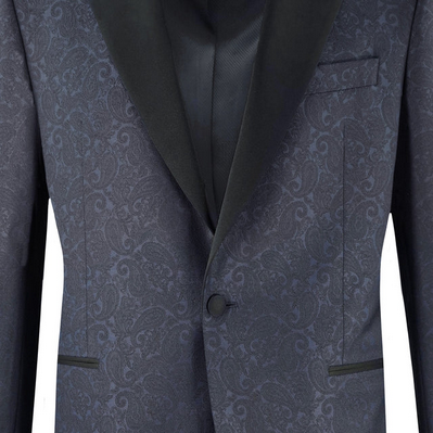 Jack Victor Elwood Paisley Peak Lapel Wool Dinner Jacket | Navy