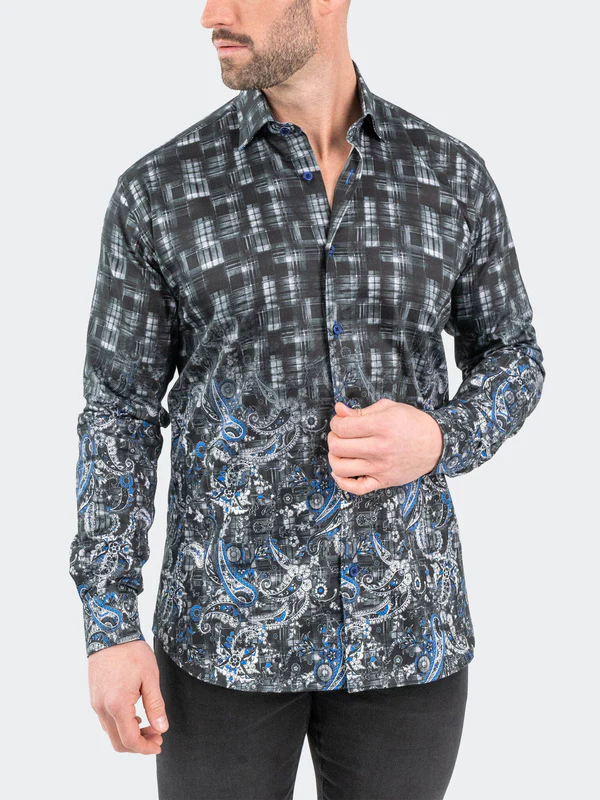 Maceoo Shirt Fibonacci PaisleyBlue | Black