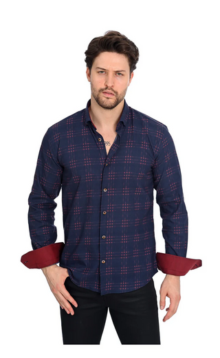 Mizumi Shirt Long Sleeve | Navy Burgundy