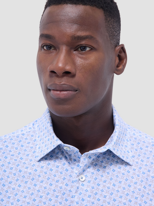 Bugatchi Miles Pattern OoohCotton® Short Sleeve Shirt | Air Blue