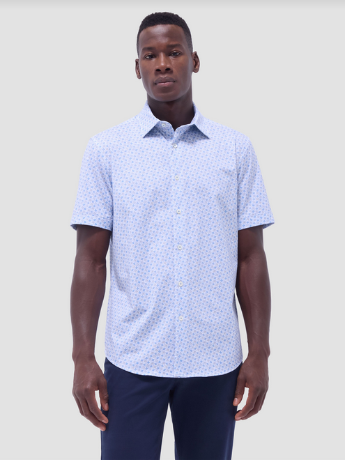 Bugatchi Miles Pattern OoohCotton® Short Sleeve Shirt | Air Blue