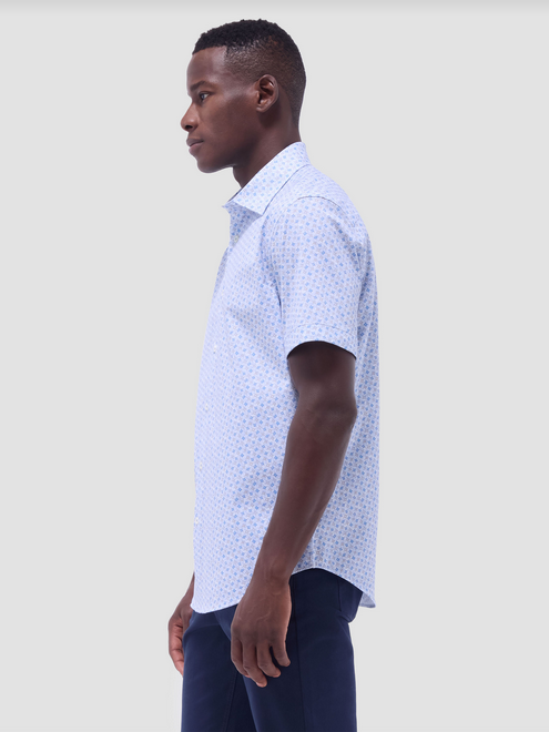 Bugatchi Miles Pattern OoohCotton® Short Sleeve Shirt | Air Blue