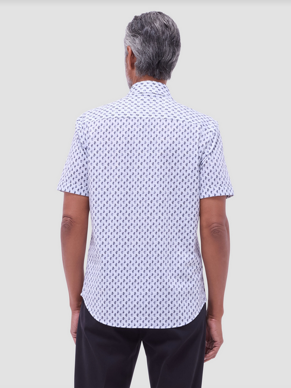 Bugatchi Miles Pattern OoohCotton® Short Sleeve Shirt | Platinum