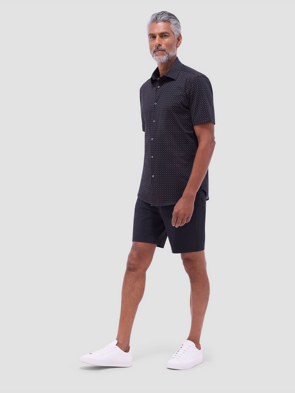 Bugatchi Miles Pattern OoohCotton® Short Sleeve Shirt | Black