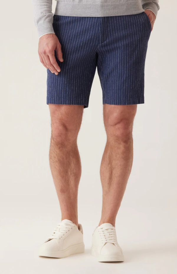 Deke Oasis Bermuda In Supernatural Seersucker | Indigo Heather