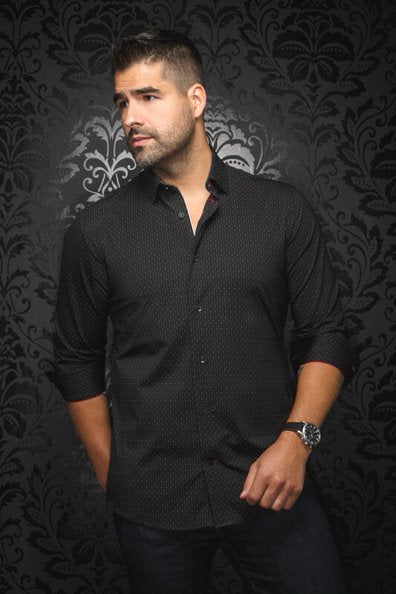 Au Noir Shirt Alexander Extra Stretch NDL, Black - Caswell's Fine Menswear